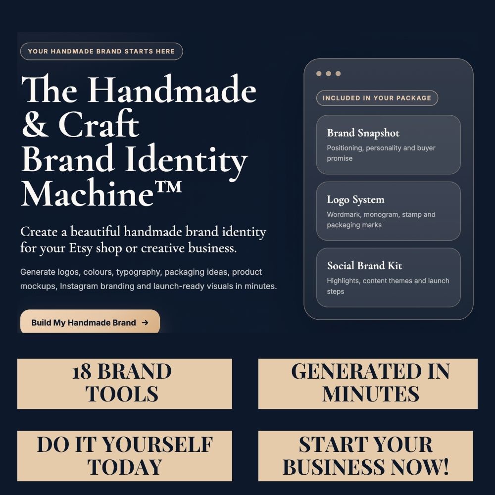 Handmade Brand Identity Kit, Etsy Glow Up, AI Logo & Packaging Prompts (Digital Download)