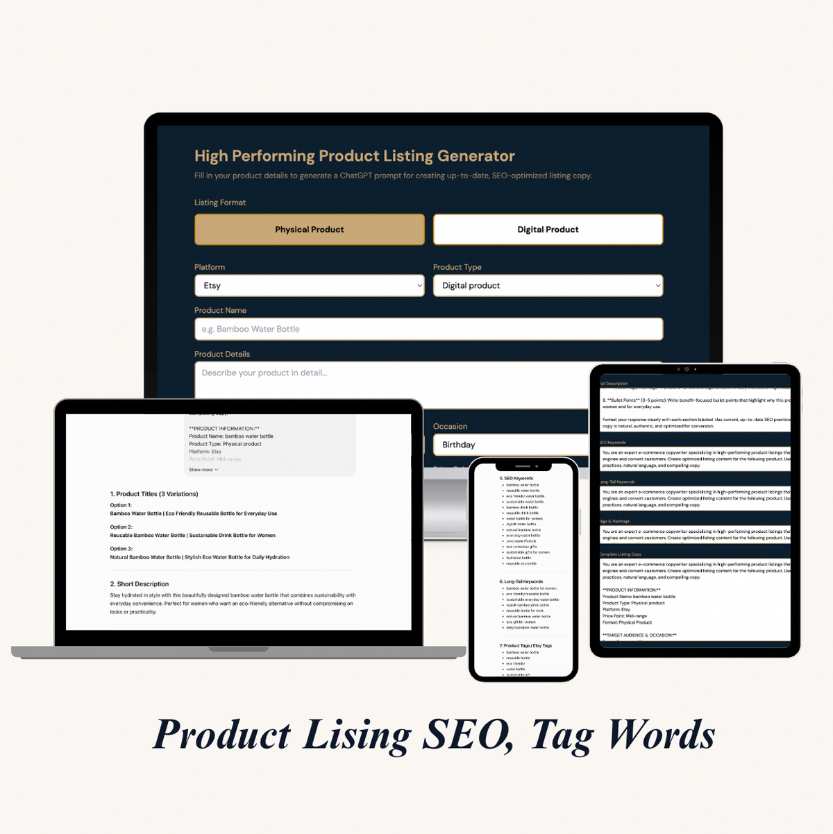Product Listing Prompt Generator, AI Etsy Listing Creator for Small Business & Product Sellers (Digital Download)