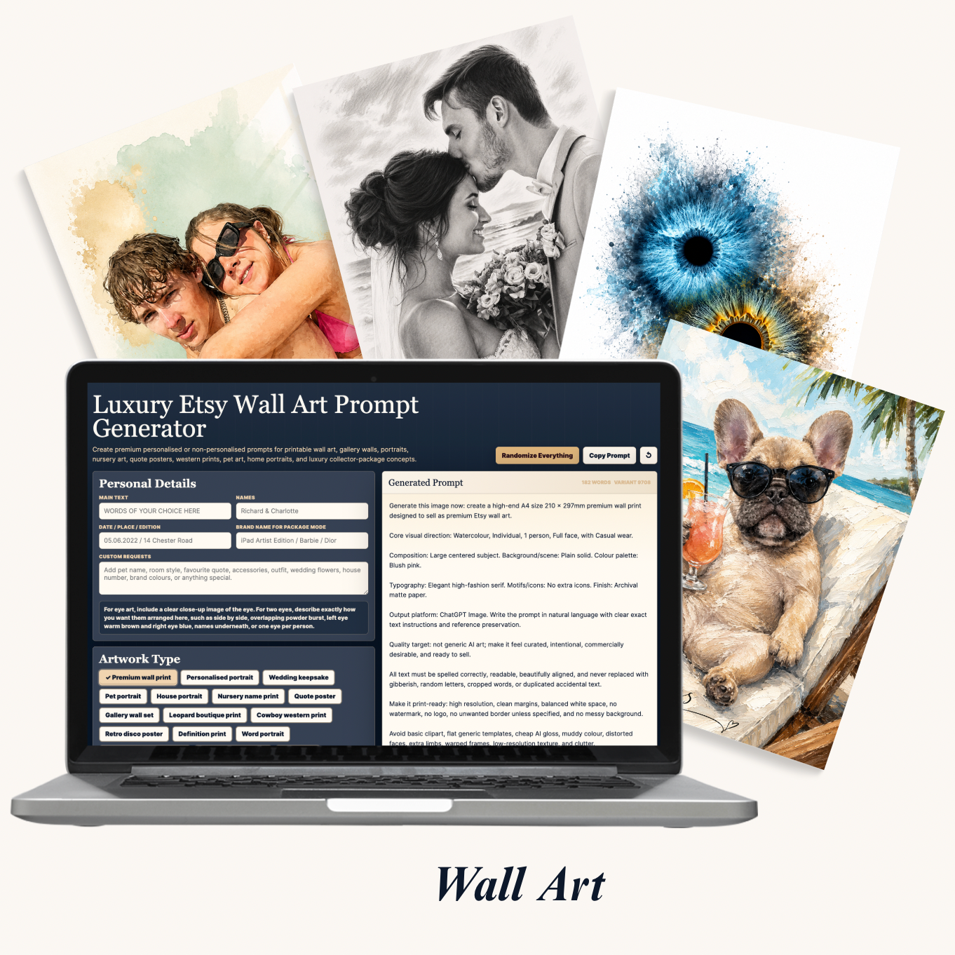Wall Art Prompt Generator, AI Prompts for Aesthetic Printable Wall Art & Digital Art Sellers (Digital Download)