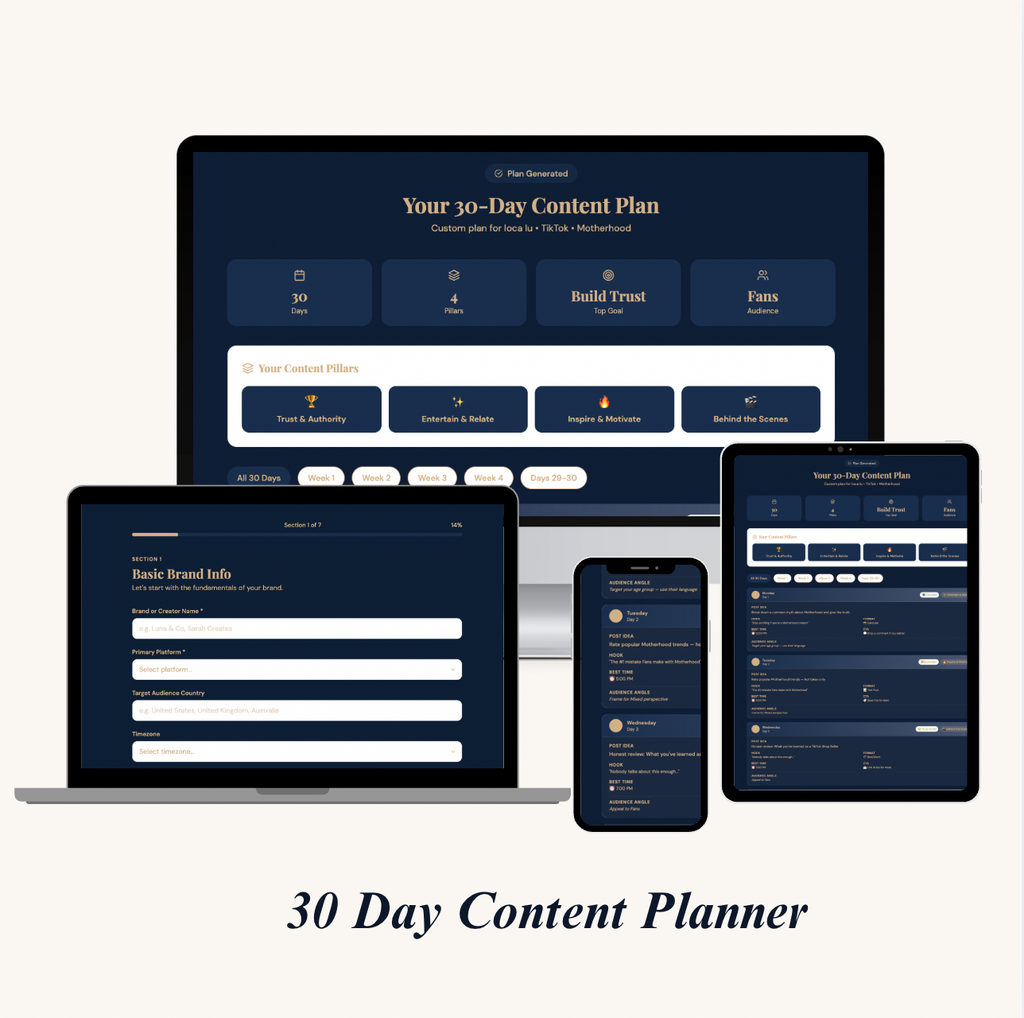 30-Day Content Planner, AI Social Media Content Calendar for Small Business & Influencer Brands (Digital Download)