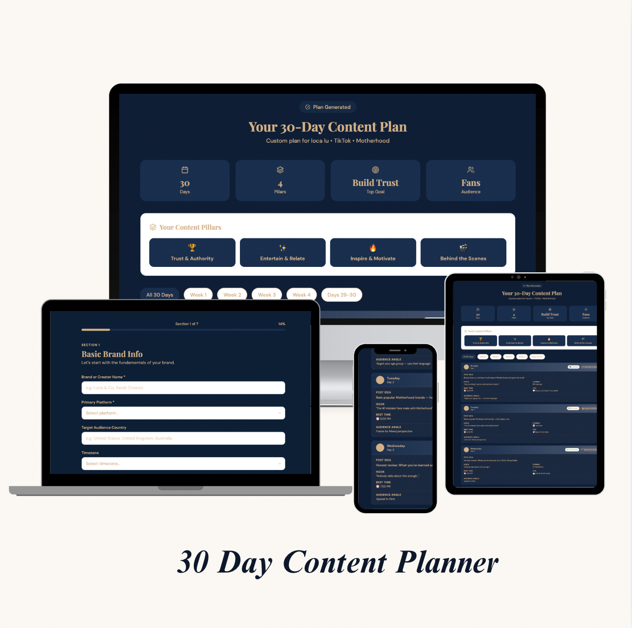 30-Day Content Planner, AI Social Media Content Calendar for Small Business & Influencer Brands (Digital Download)